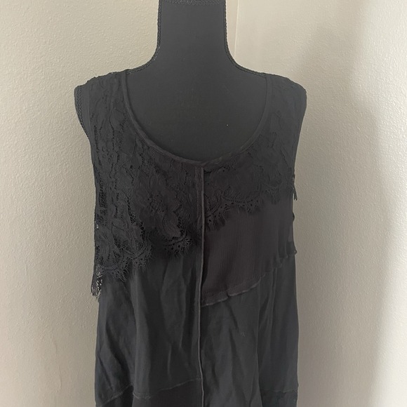 VTG PRETTY ANGEL Sz M Black Lace Trim Side Slits Tunic Top Whimsigoth Patchwork - Picture 3 of 12